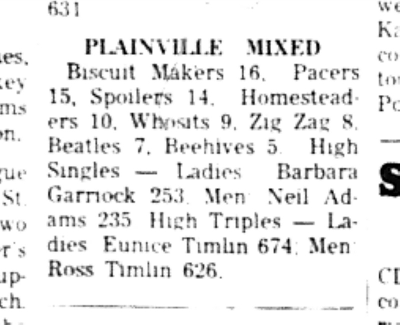 1966-10-19 Bowling -Mixed -Plainville League Results