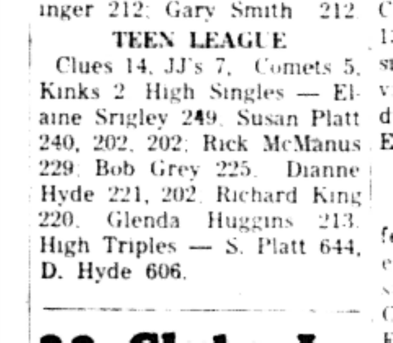1966-10-19 Bowling -Mixed -Teen League Results