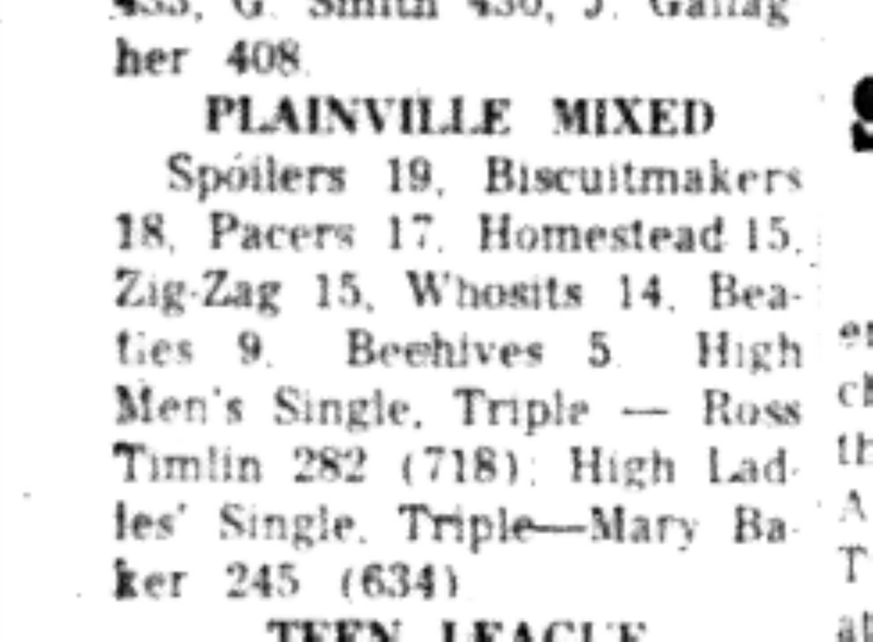 1966-10-26 Bowling -Mixed -Plainville League Results