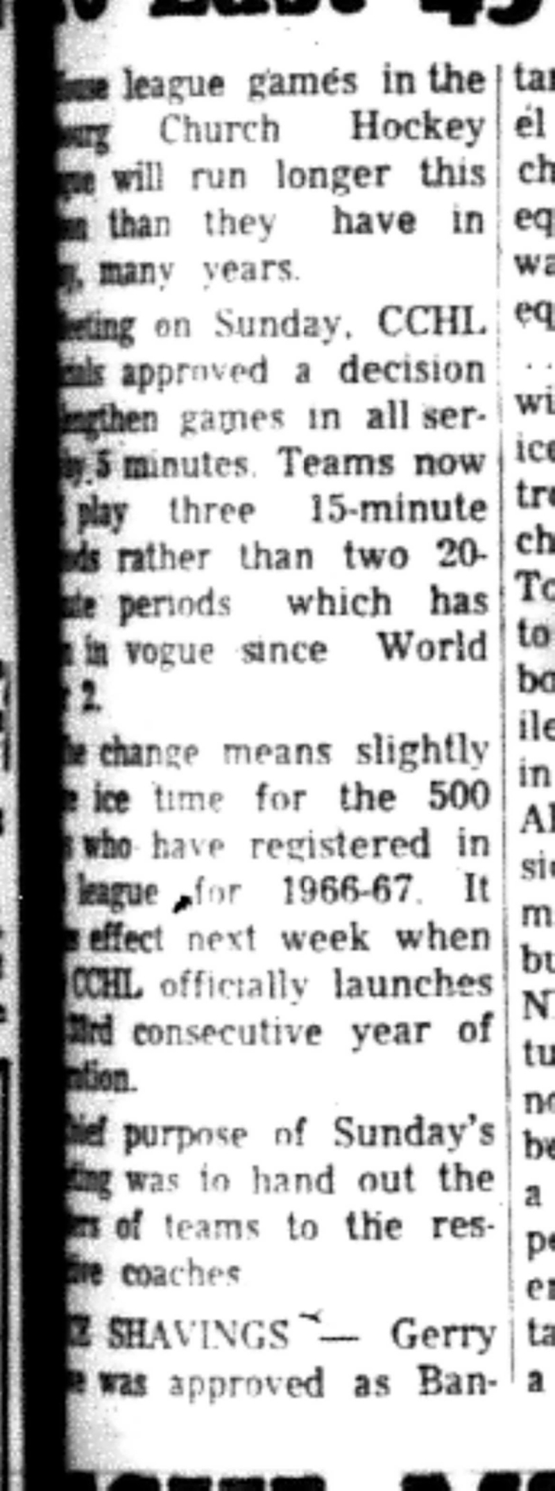 1966-10-26 Hockey -Boys -CCHL Games To Last 45 Minutes-B