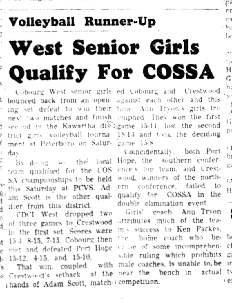 1966-11-02 School -Volleyball -Girls -CDCI West Qualify