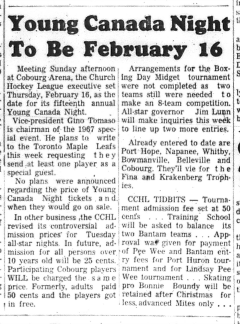 1966-12-14 Hockey -Boys -CCHL Young Canada Night