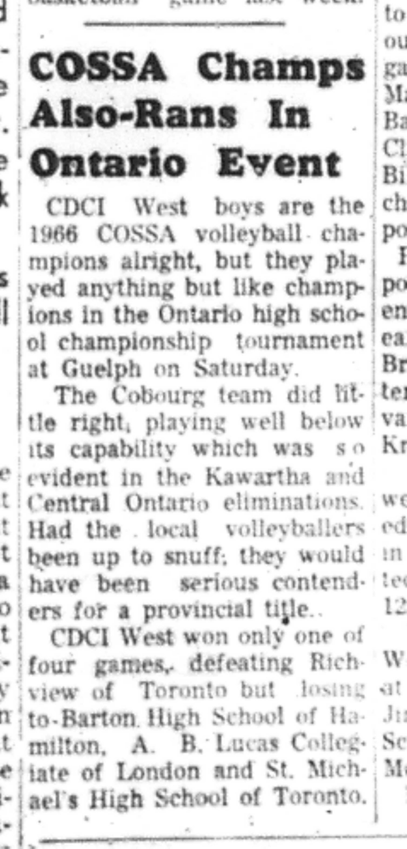 1966-12-14 School -Volleyball -Boys -CDCI West COSSA Champions