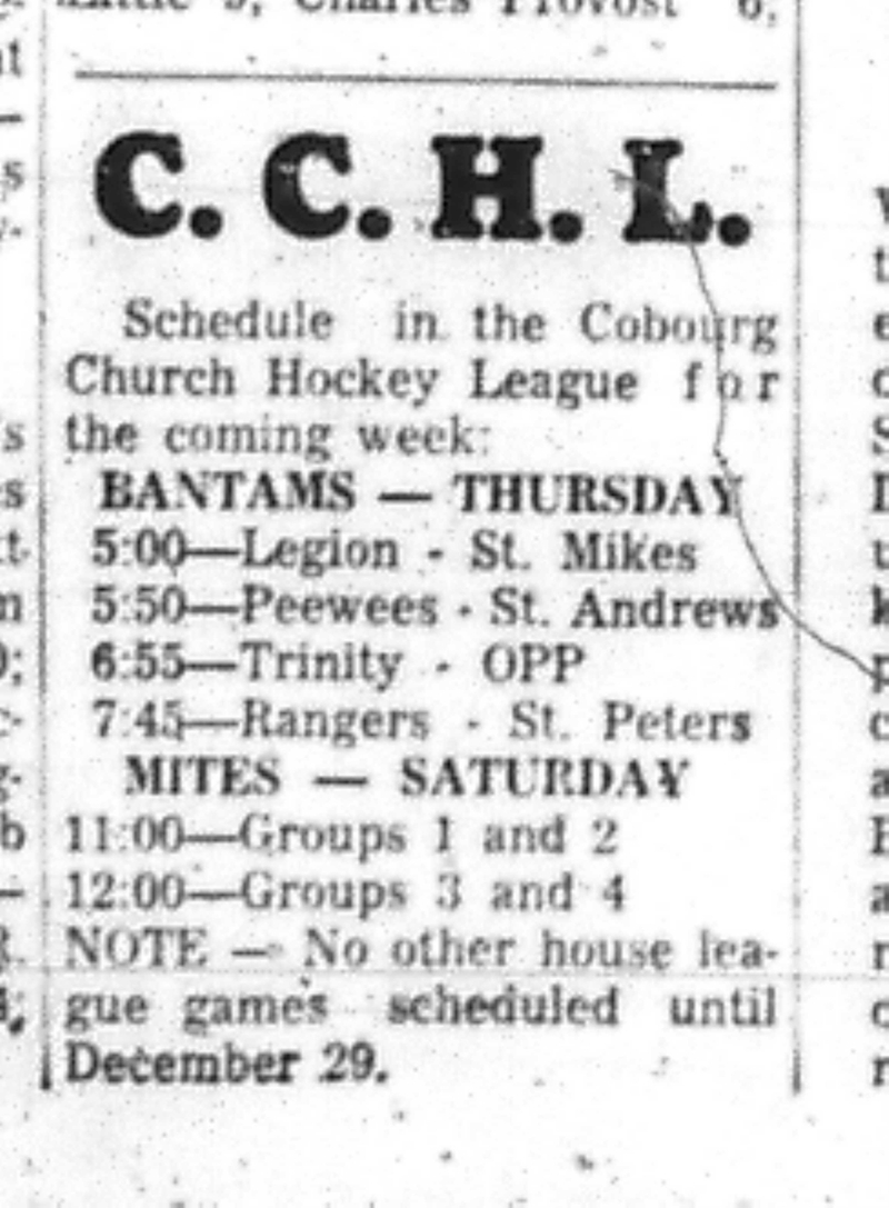 1966-12-21 Hockey -Boys -CCHL Schedule
