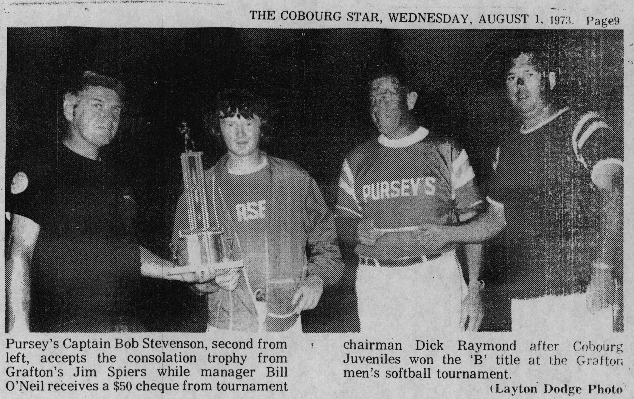 Softball -Grafton Tournament -1973 -Mens-B Champs-Cobourg Juveniles