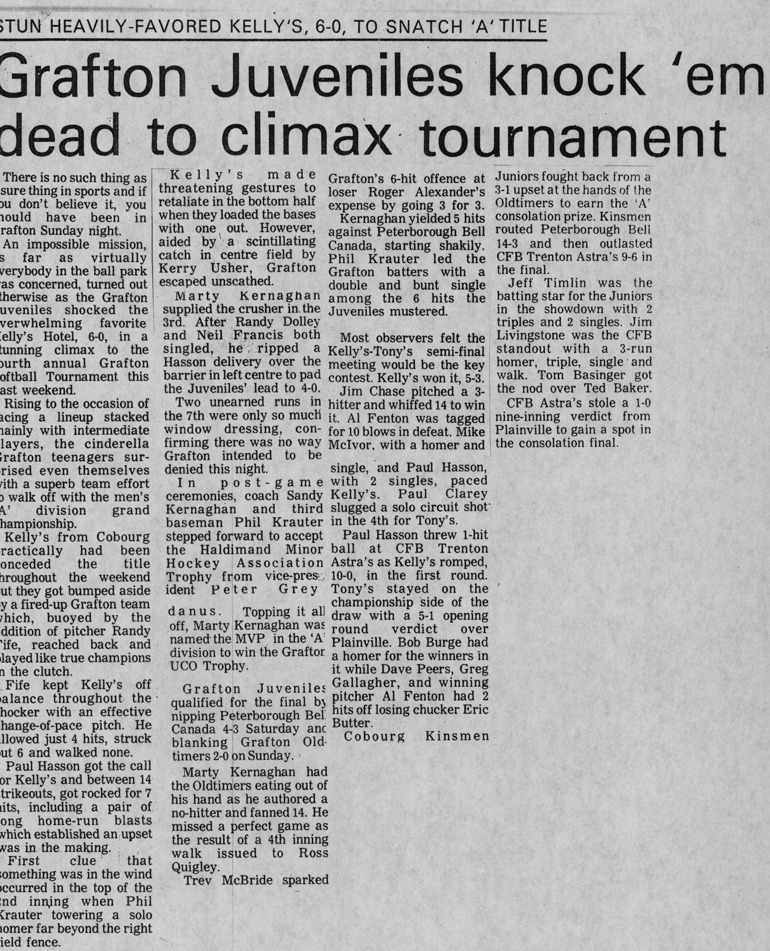 Softball -Grafton Tournament -1976 -Mens-Summary