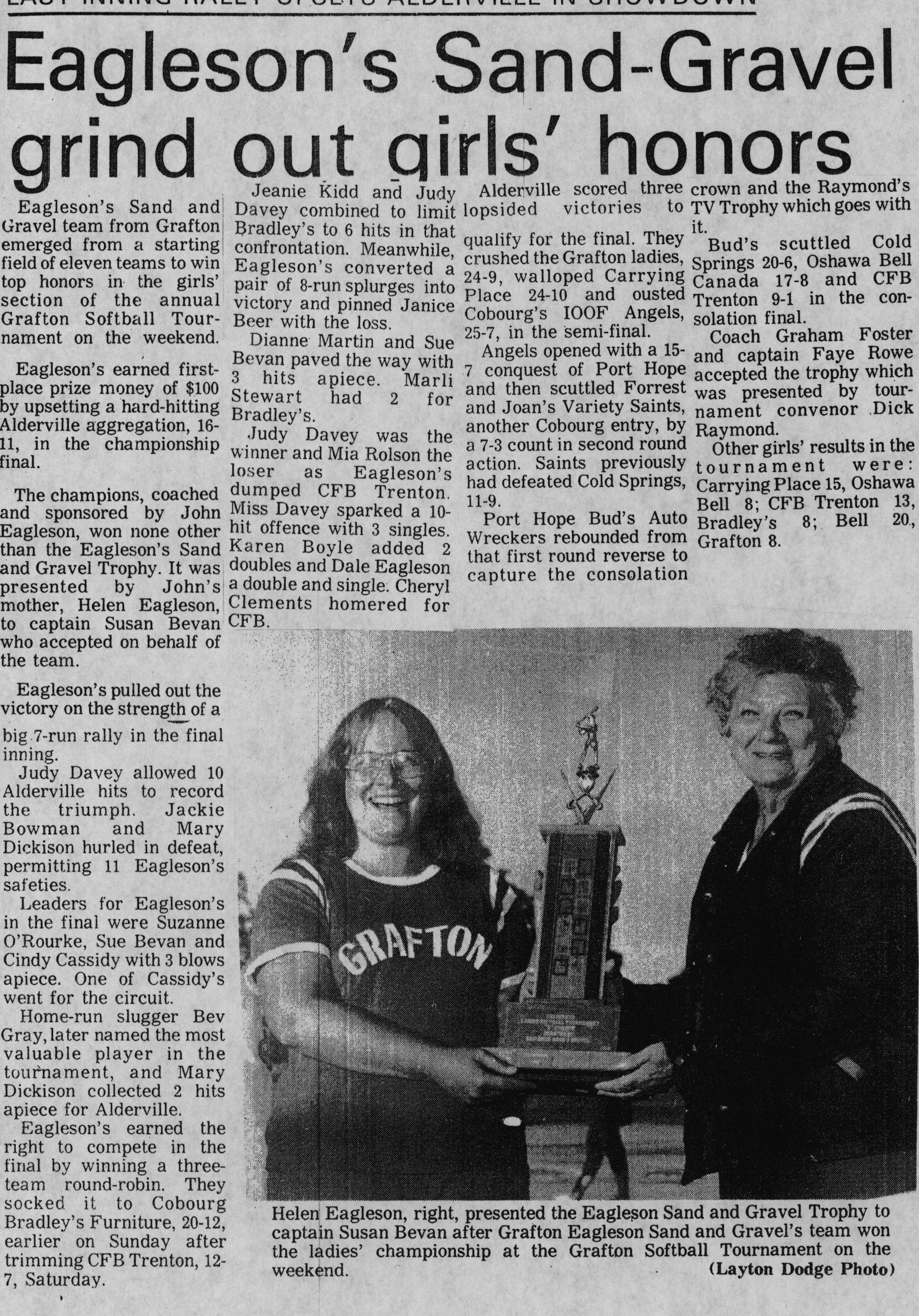 Softball -Grafton Tournament -1976 -Summary -Ladies