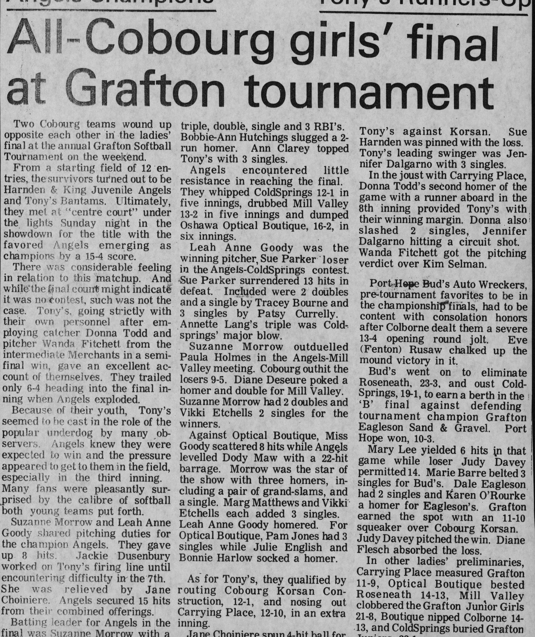 Softball -Grafton Tournament -1978 -Summary -Ladies 