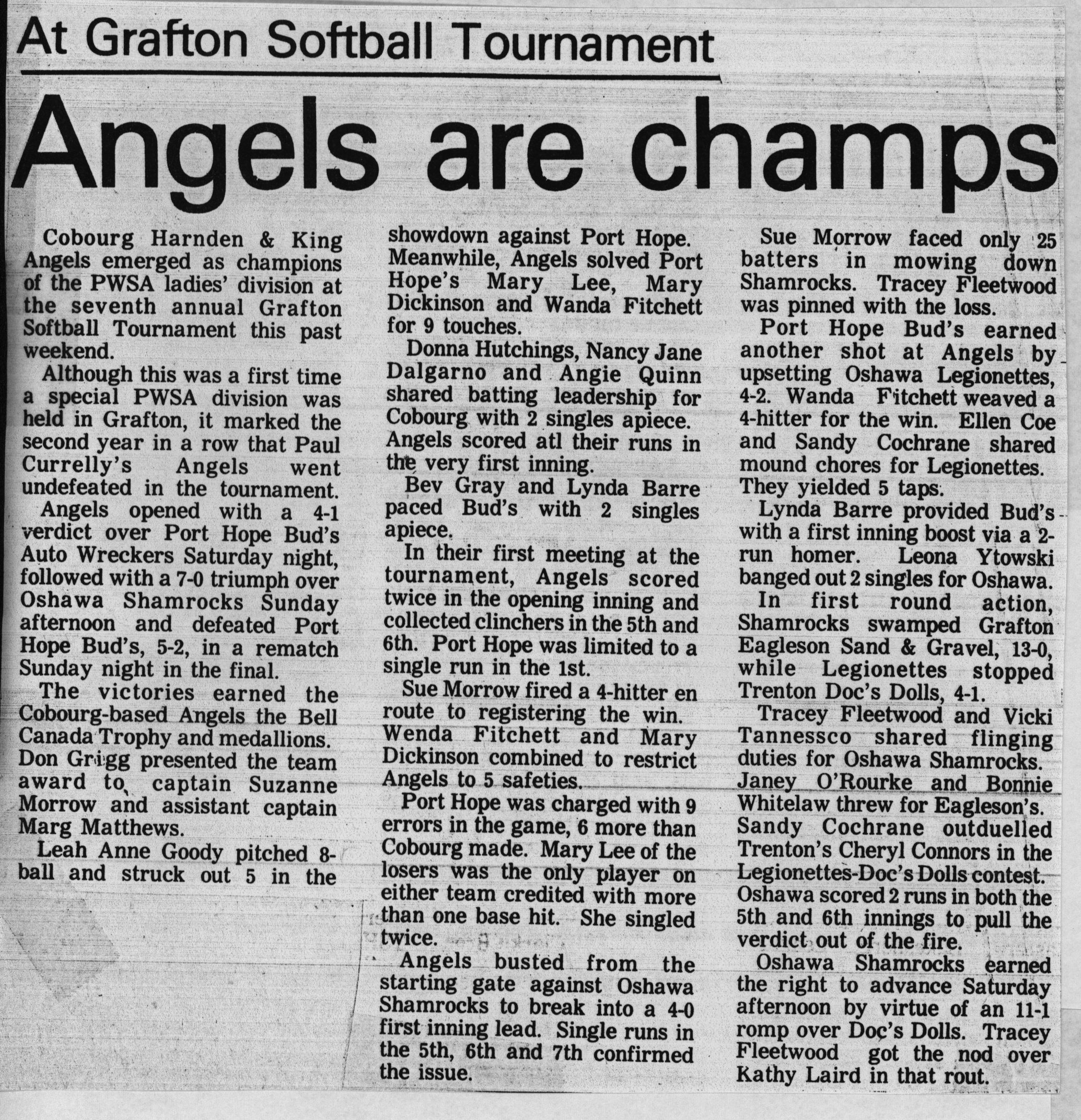 Softball -Grafton Tournament -1979 -Summary -Ladies