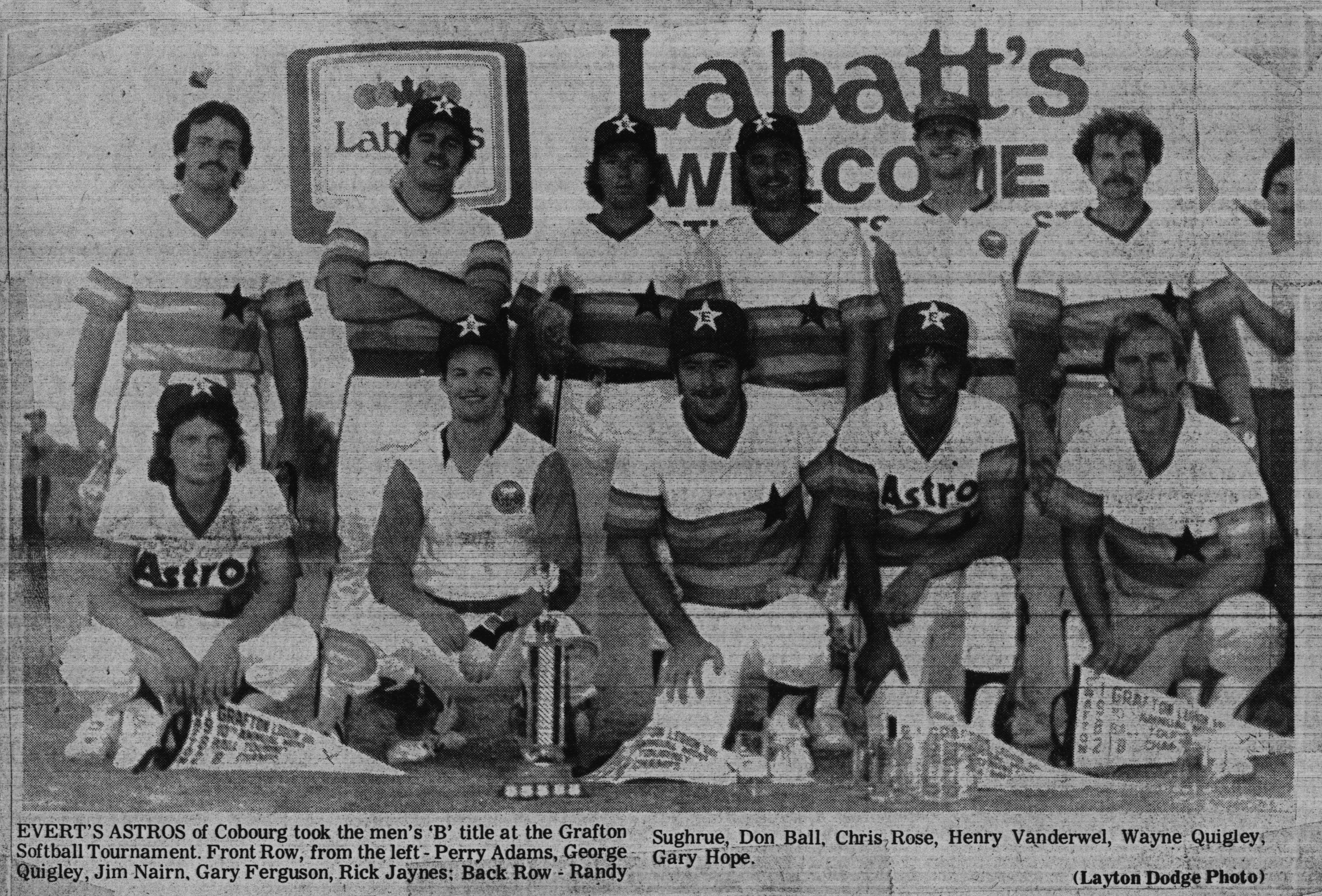 Softball -Grafton Tournament -1982 -B Champs -Men -Everts Astros
