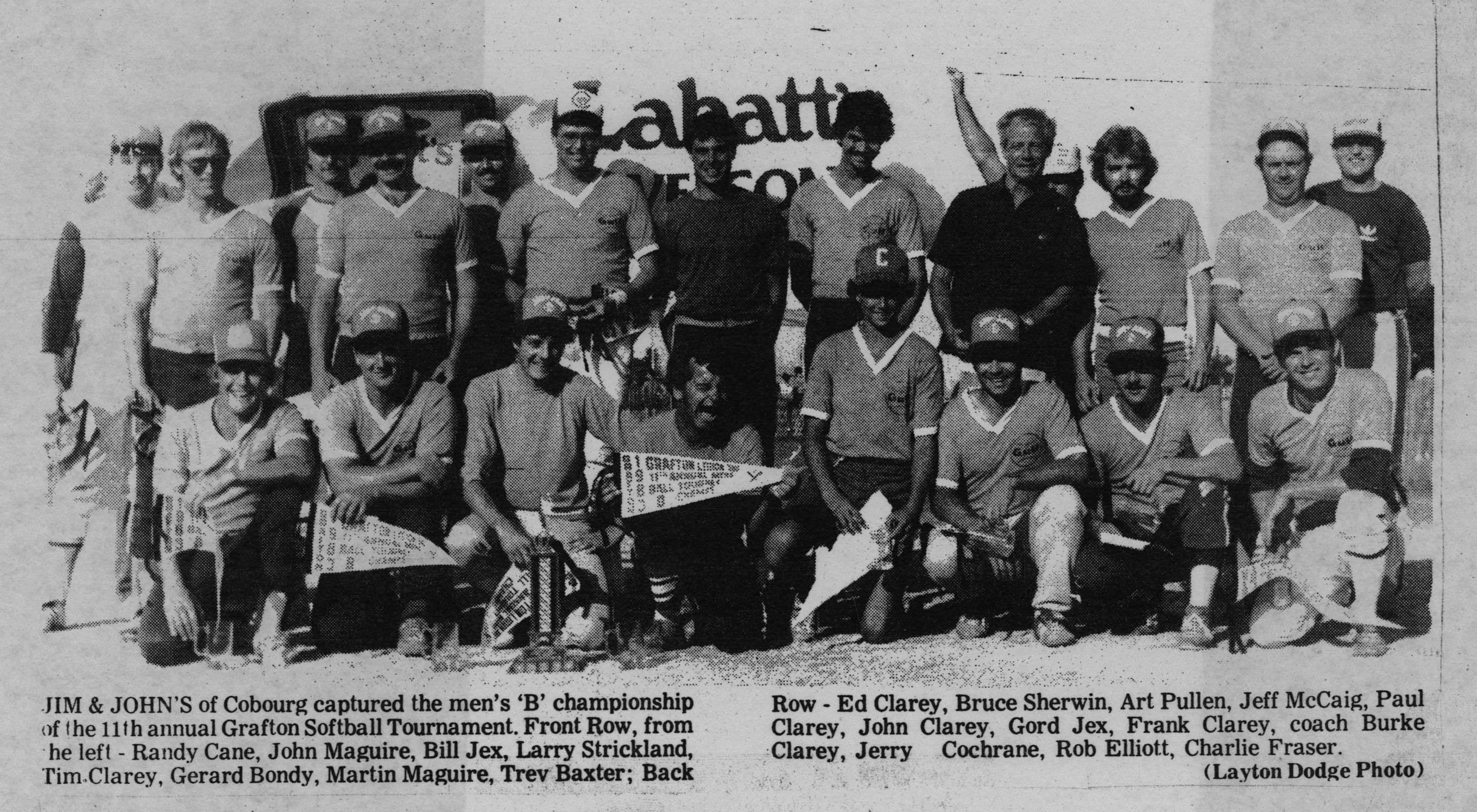 Softball -Grafton Tournament -1983 -Mens-B Champs-Cobourg Jim and Johns