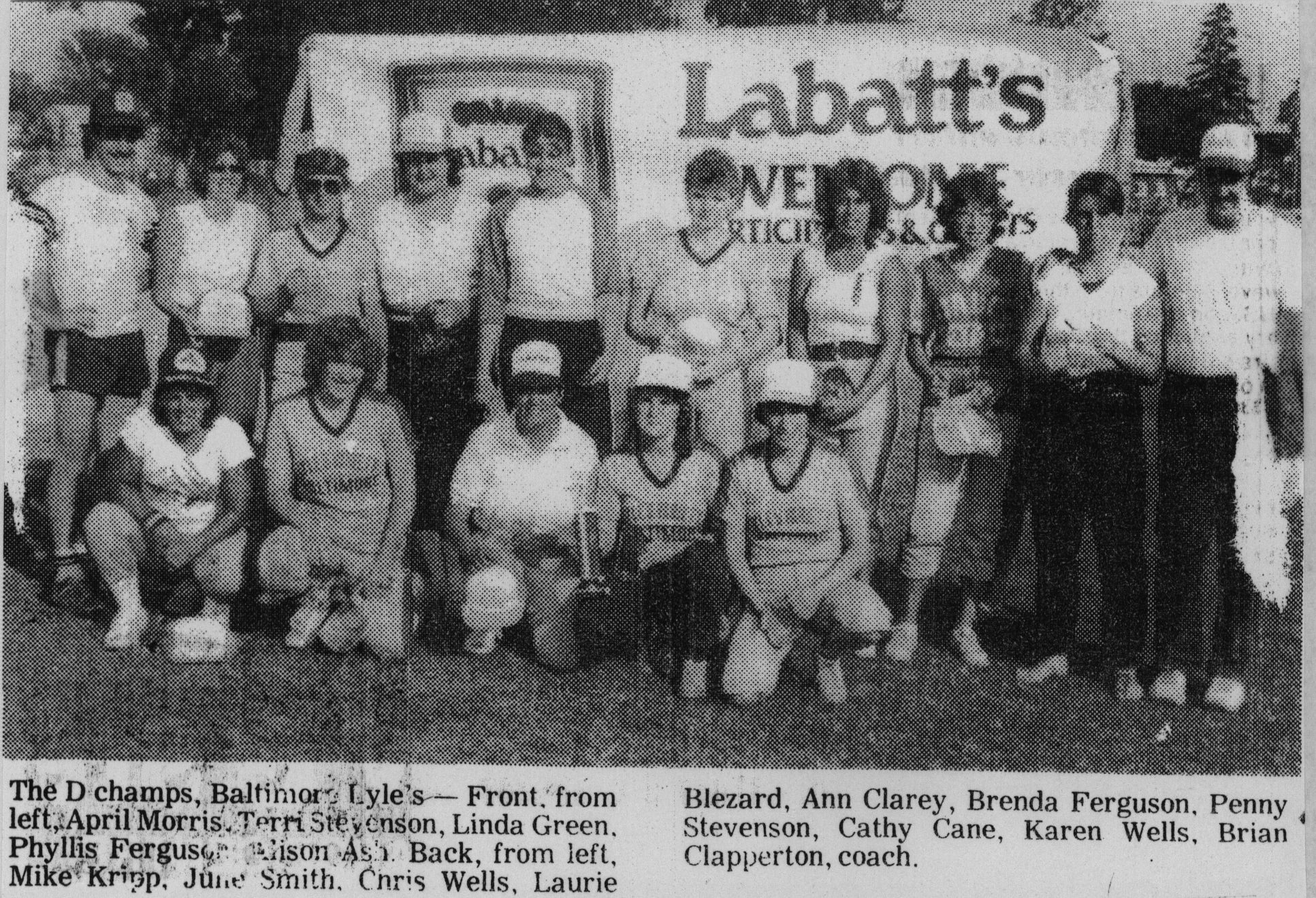 Softball -Grafton Tournament -1984 -Ladies-D Champs-Baltimore Lyles