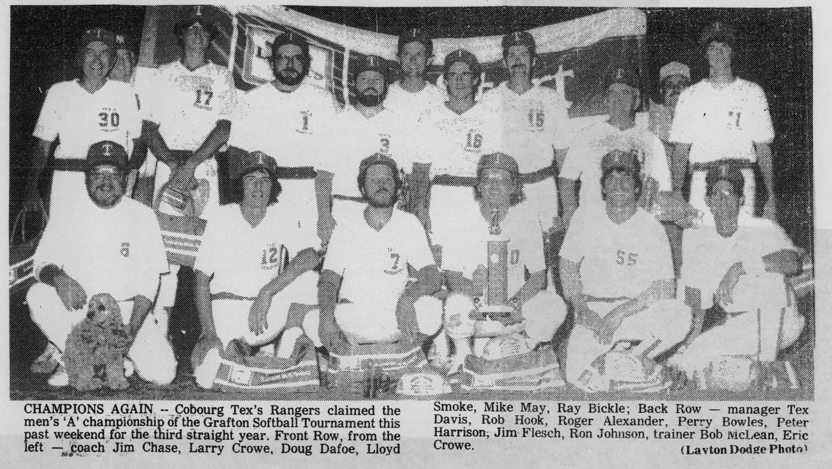 Softball -Grafton Tournament -1984 -Mens-A Champs-Cobourg Texs Rangers