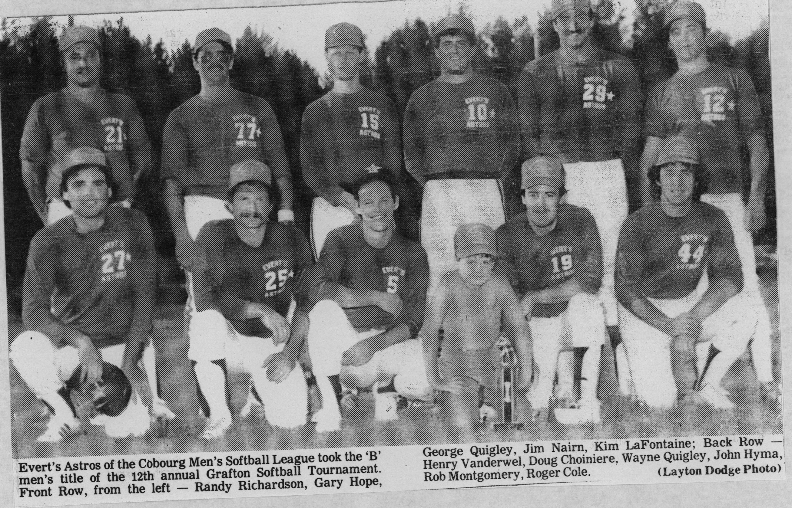 Softball -Grafton Tournament -1984 -Mens-B Champs-Everts Astros