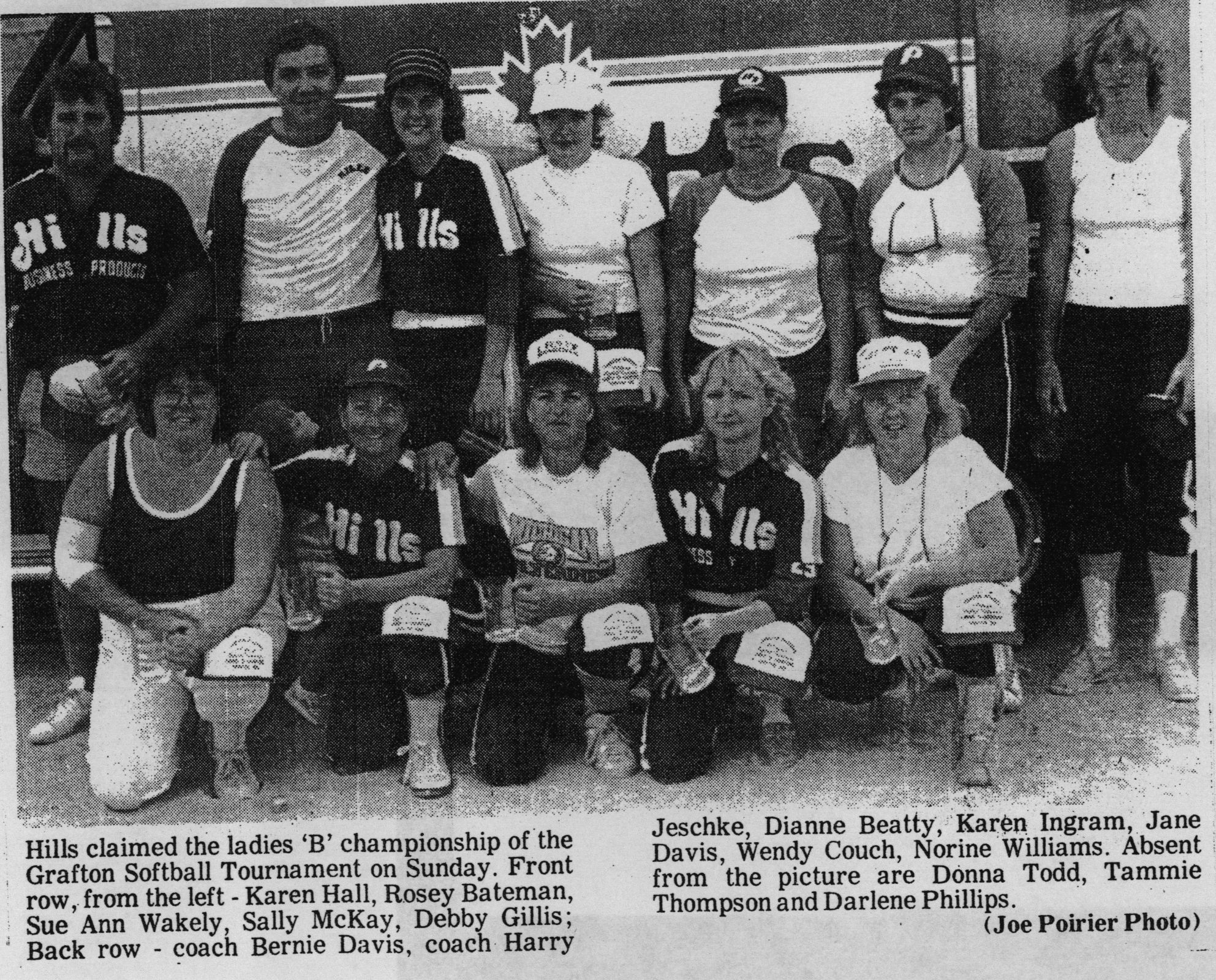 Softball -Grafton Tournament -1985 -Ladies-B Champs-Hills