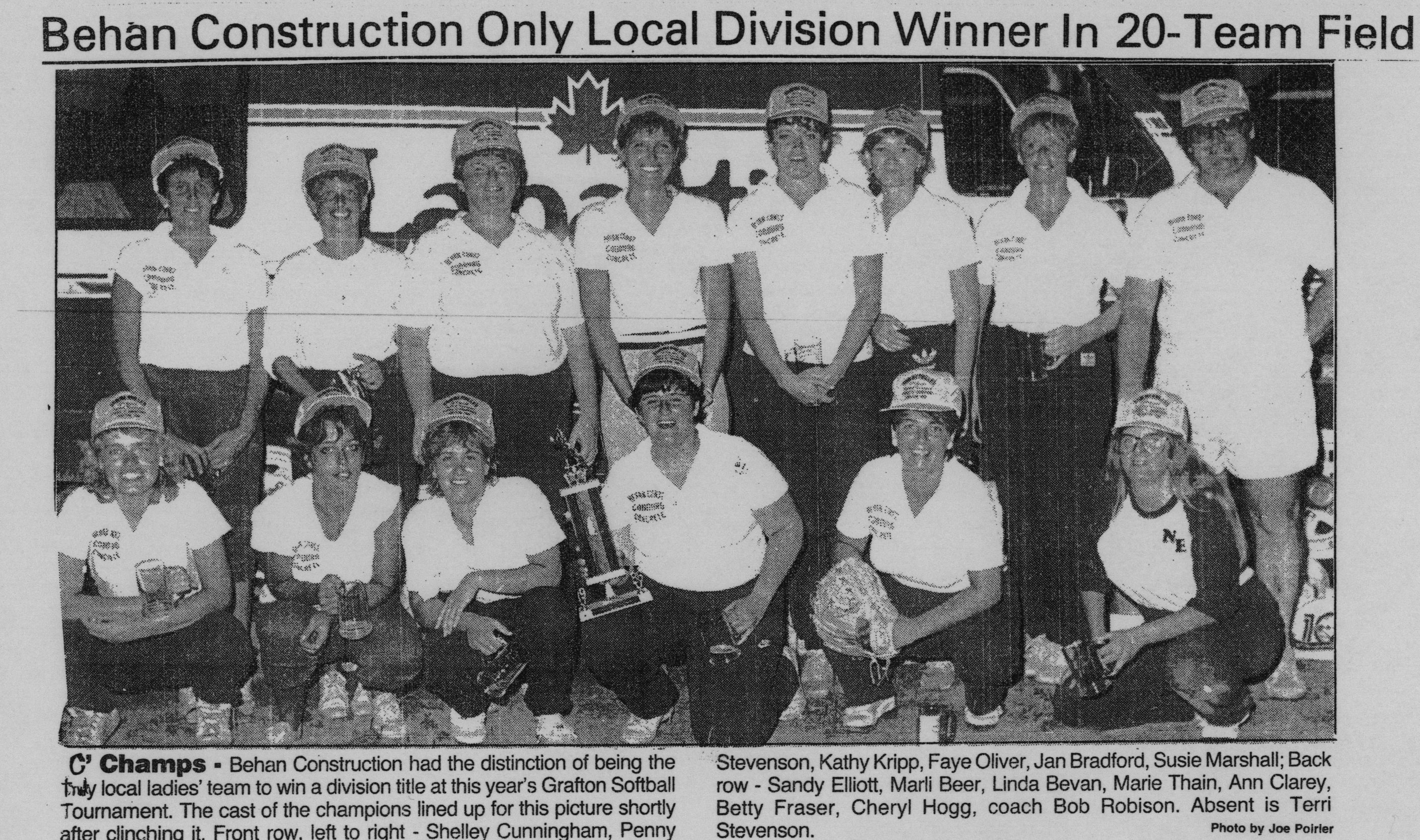 Softball -Grafton Tournament -1986 -Ladies-C Champs-Behan Construction