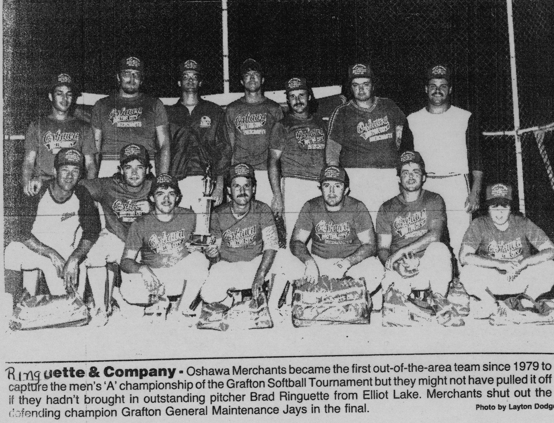 Softball -Grafton Tournament -1986 -Mens-A Champs-Oshawa Merchants