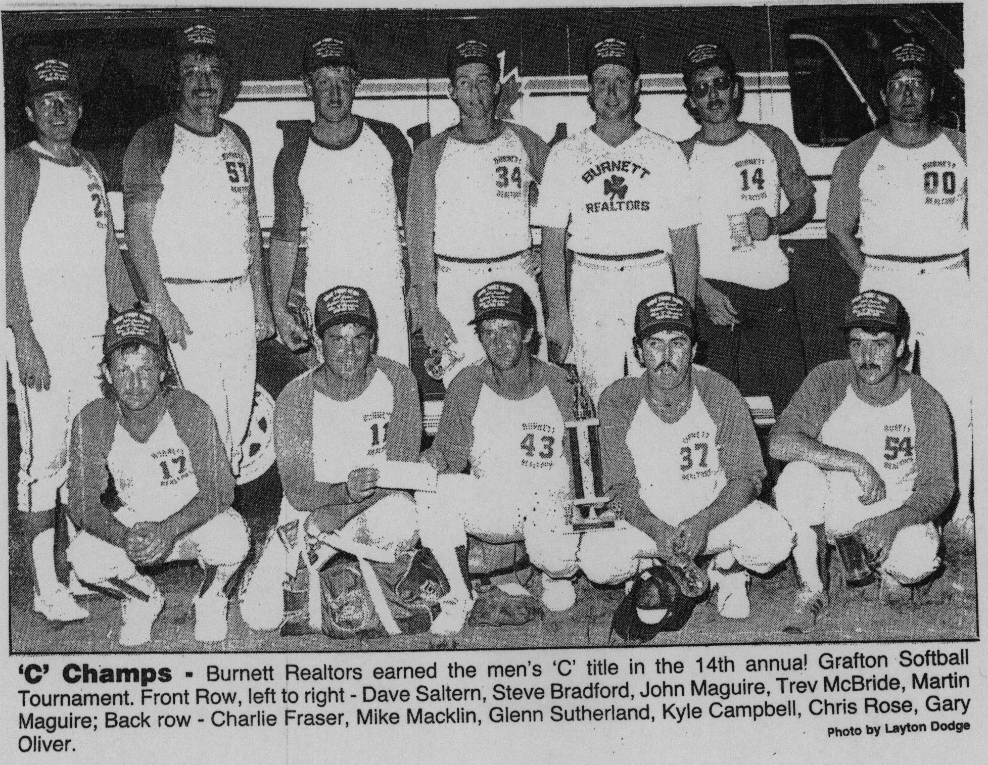 Softball -Grafton Tournament -1986 -Mens-C Champs-Burnett Realtors
