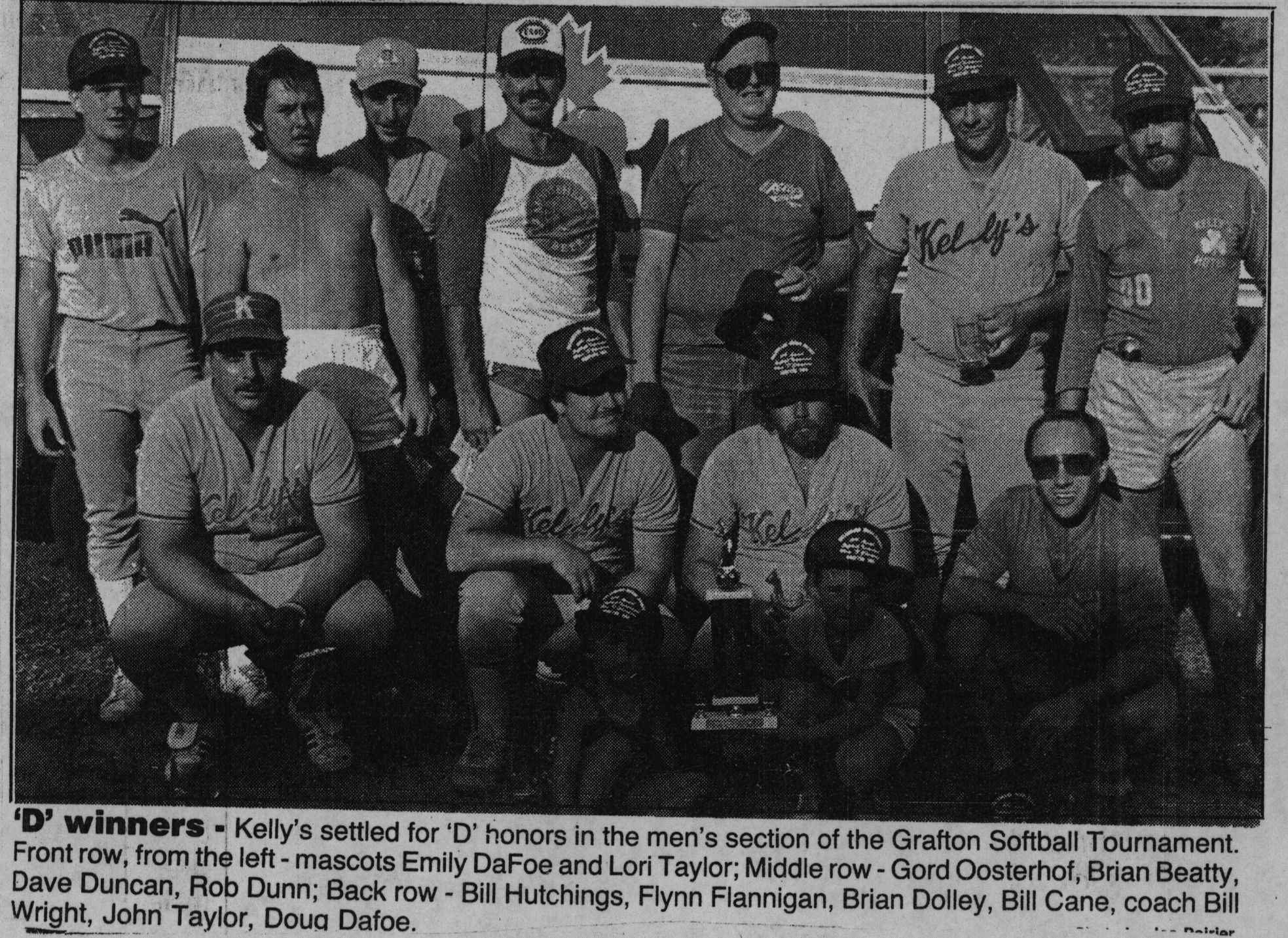Softball -Grafton Tournament -1986 -Mens-D Champs-Kellys