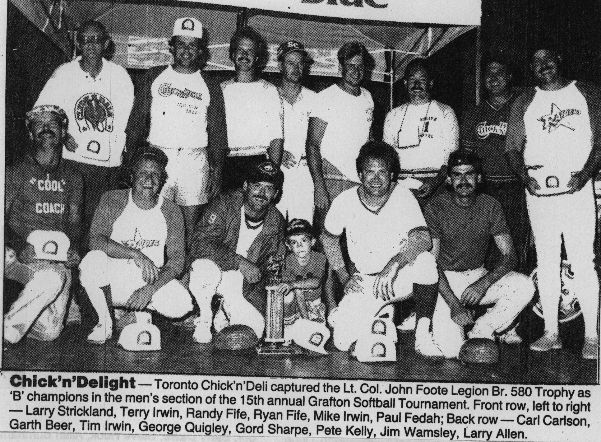 Softball -Grafton Tournament -1987 -Mens-B Champs-Toronto ChickNDeli