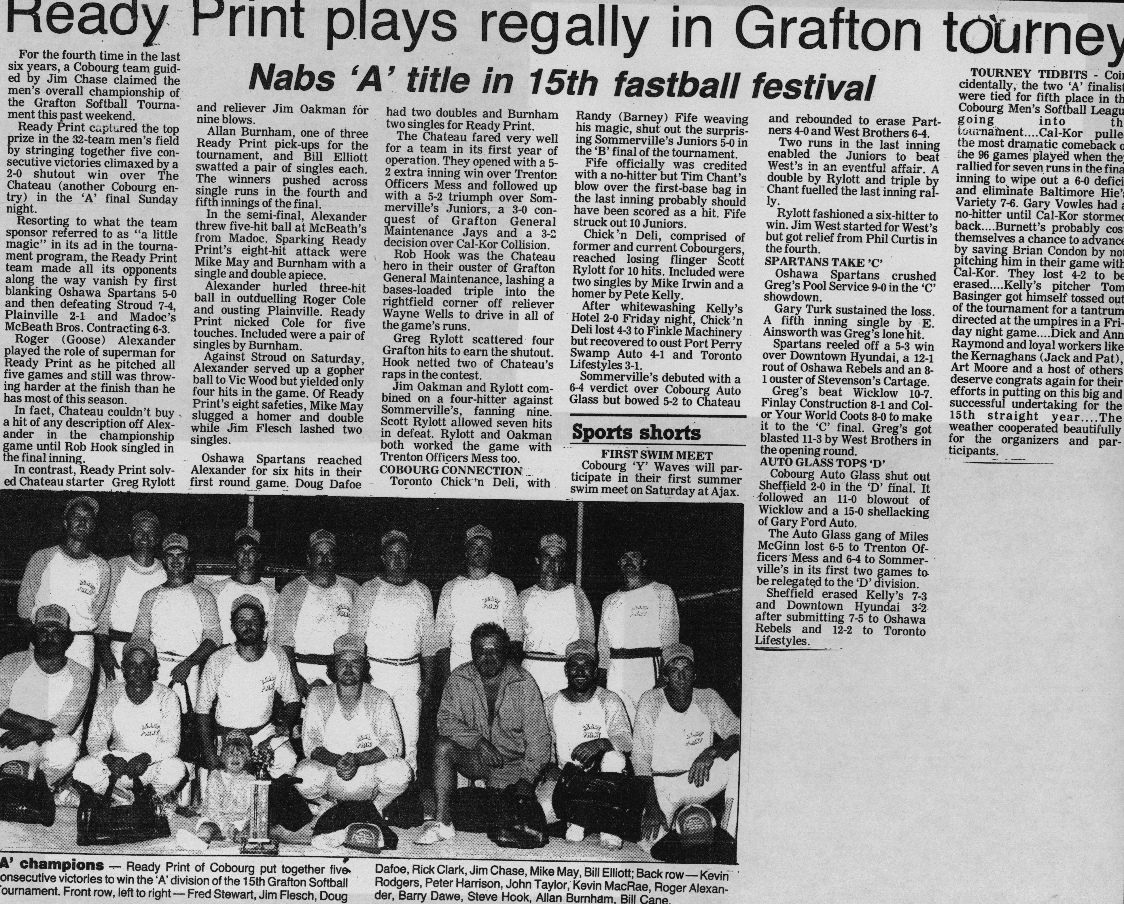 Softball -Grafton Tournament -1987 -Mens-Summary and A Champs-Ready Print