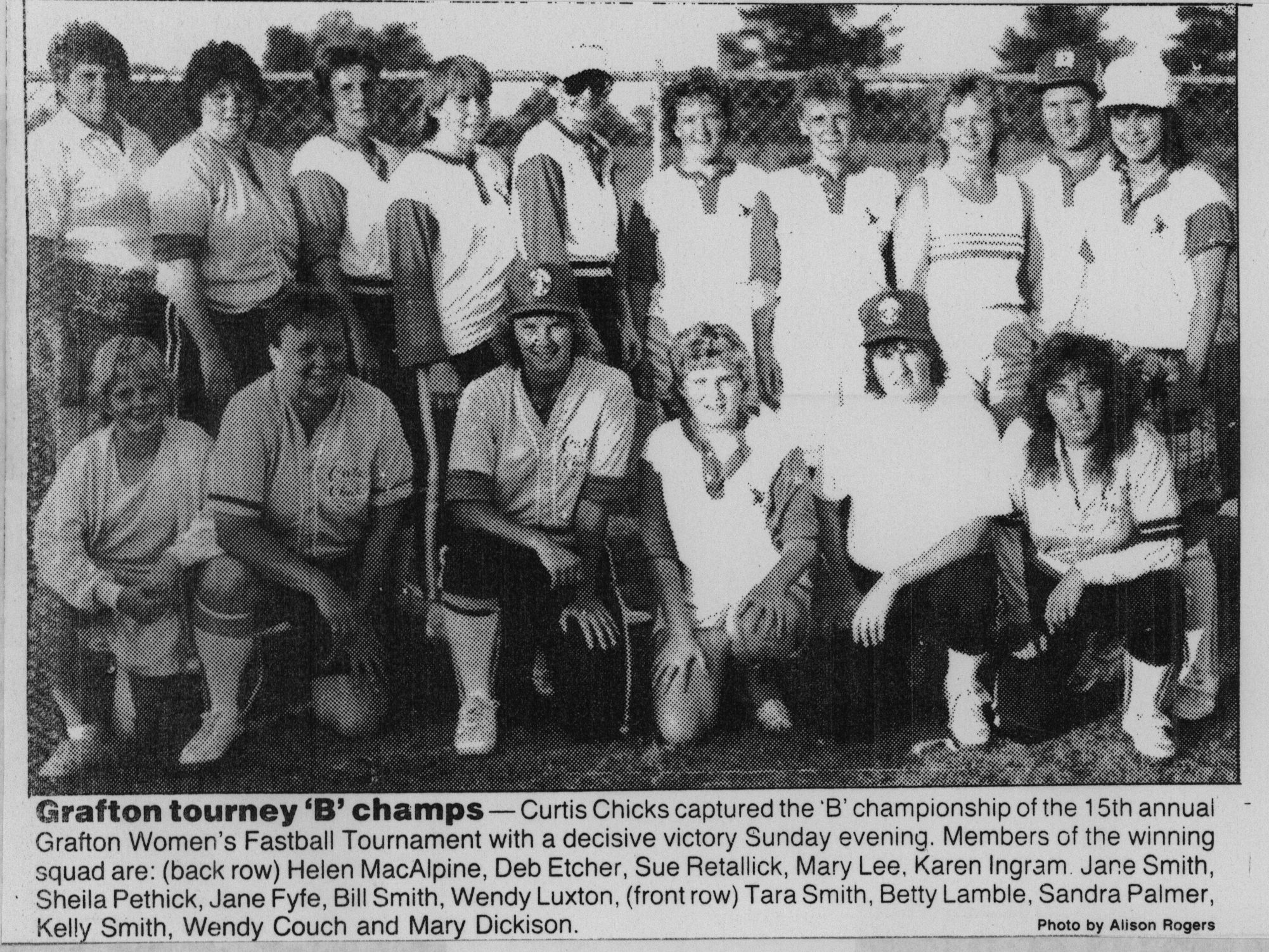 Softball -Grafton Tournament -1988 -Ladies-B Champs-Curtis Chicks