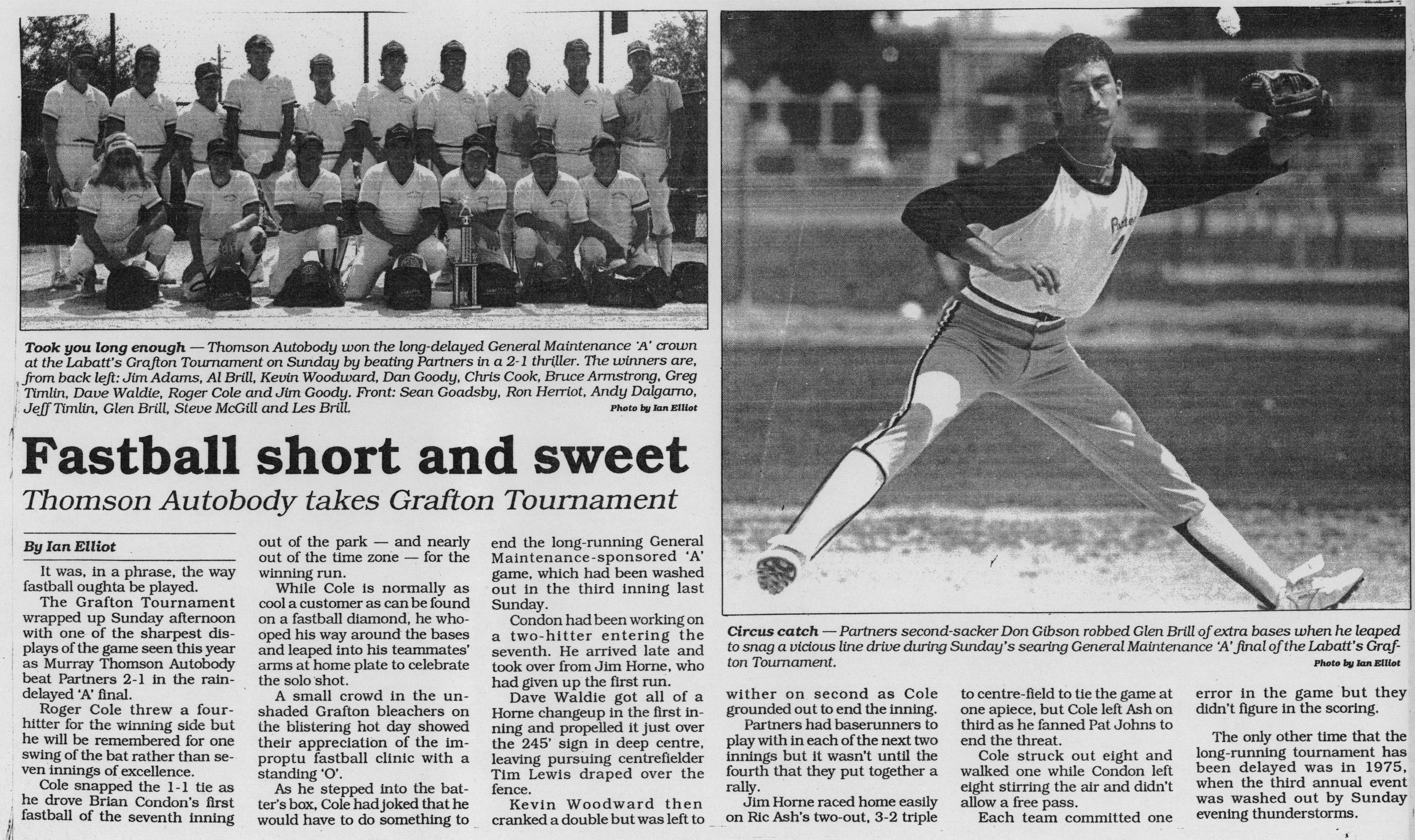 Softball -Grafton Tournament -1990 -Mens-Summary and A Champs-Thomson Autobody