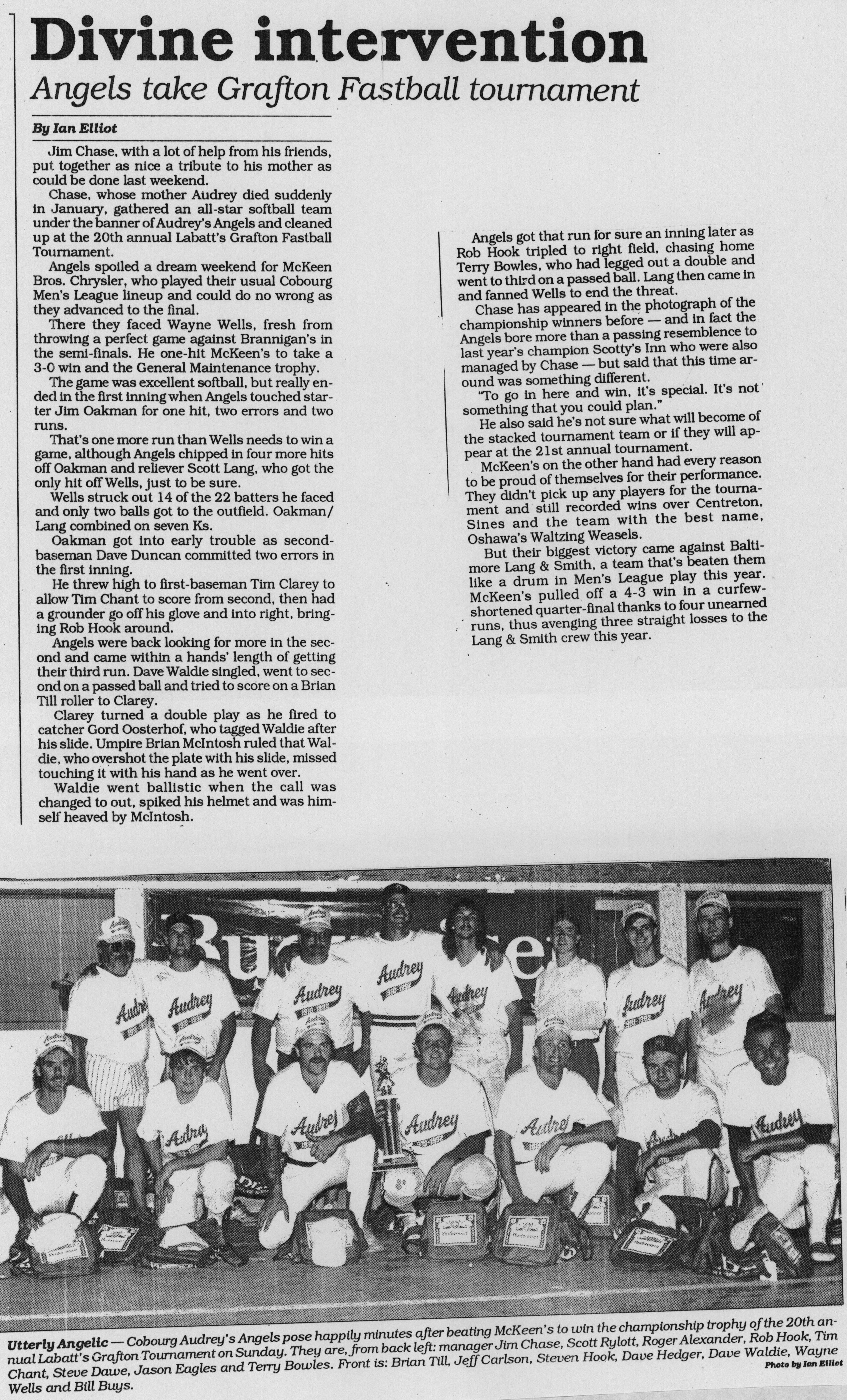 Softball -Grafton Tournament -1992 -Mens-Summary and A Champs-Cobourg Aubreys Angels