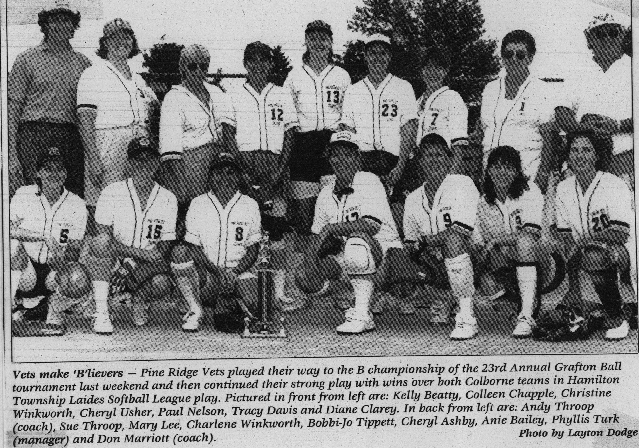 Softball -Grafton Tournament -1995 -Ladies-B Champs-Pine Ridge Vet