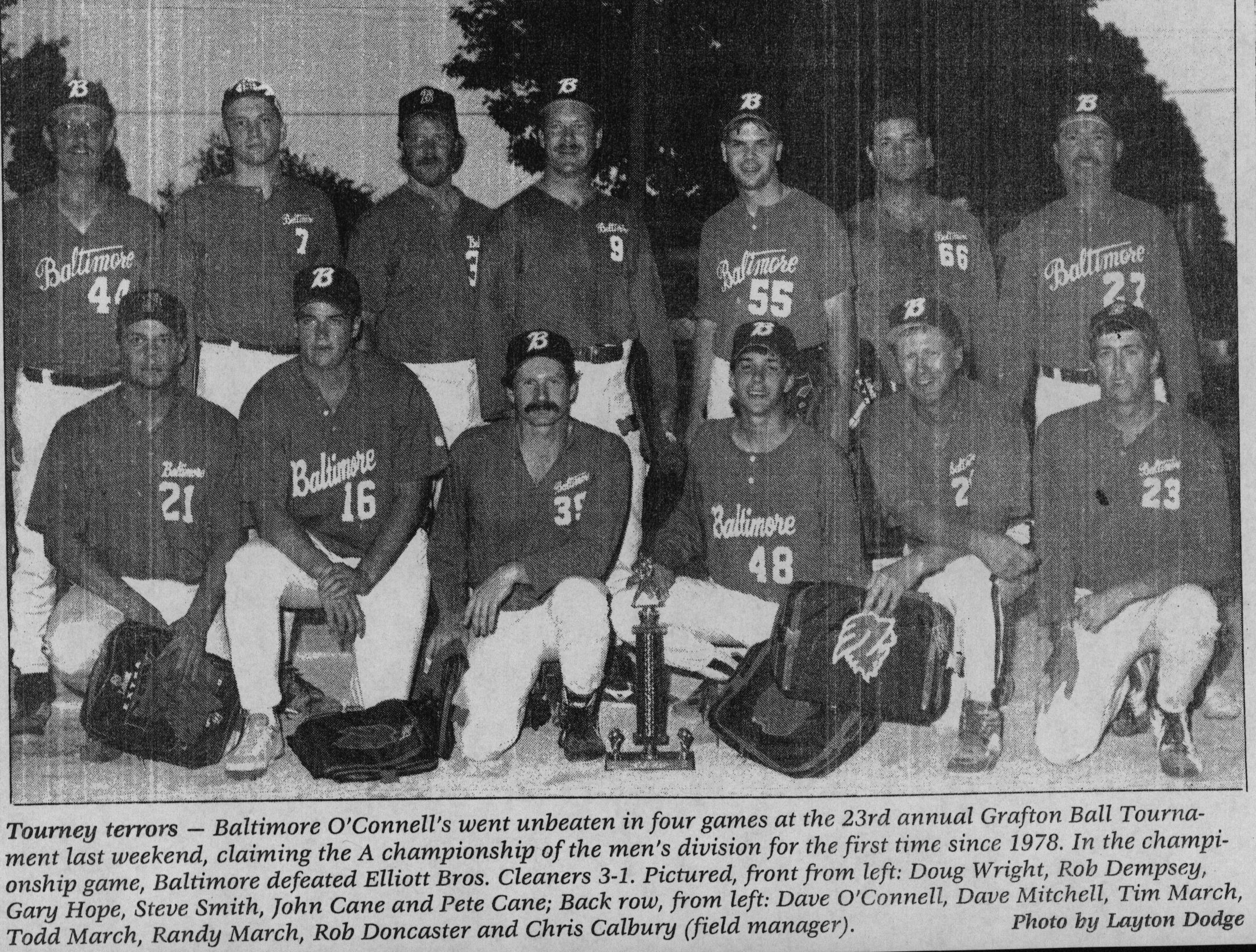 Softball -Grafton Tournament -1995 -Mens-A Champs-Baltimore OConnells