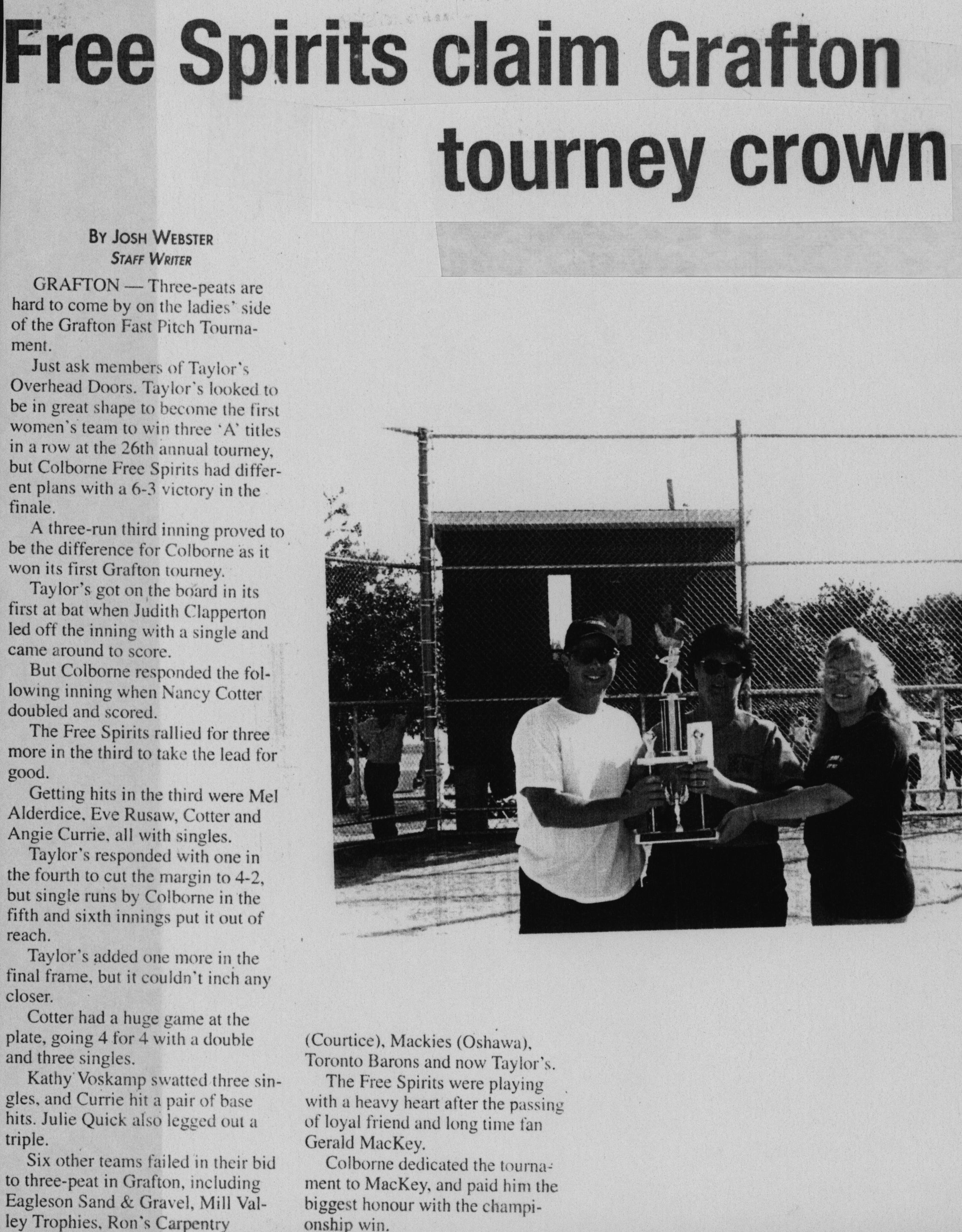 Softball -Grafton Tournament -1999 -Ladies-Summary