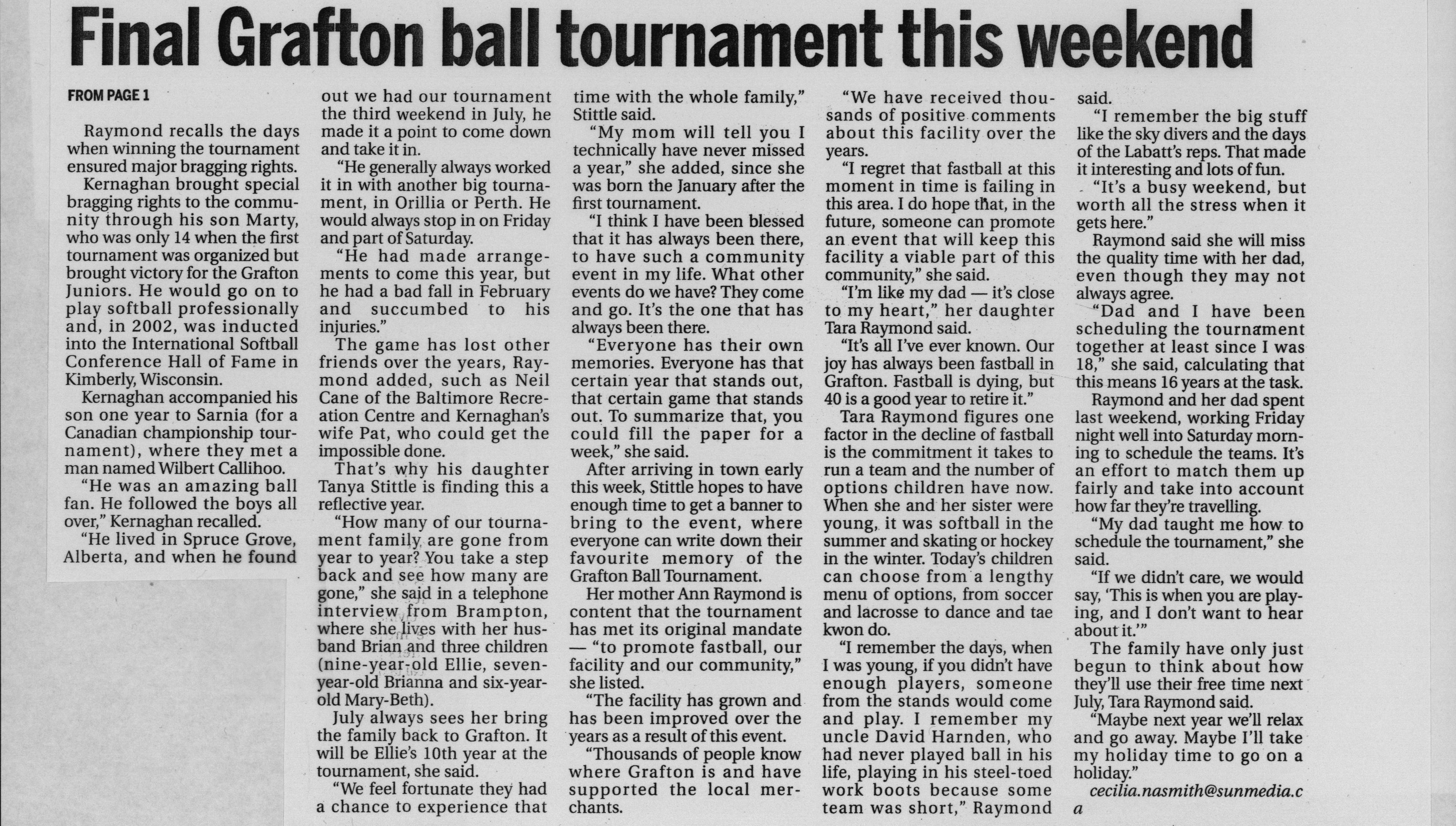 Softball -Grafton Tournament -2012 -Farewell Story 2