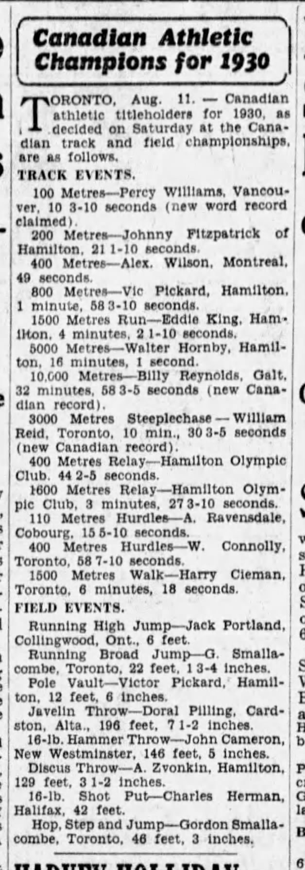 AR001-1930-08-11 Track and Field -Canadian -A Ravensdale -Vancouver Province