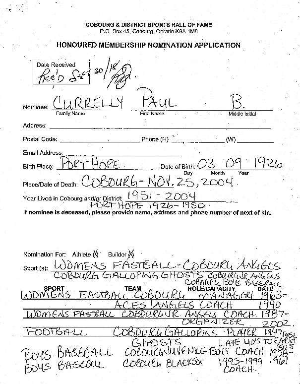 Nomination Application for Paul C