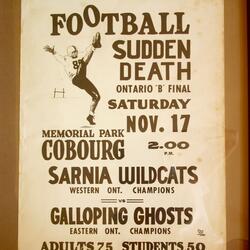 1951 Galloping Ghosts game poster vs Sarnia