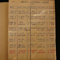 1958-59 Layton Dodge scorebook softball baseball