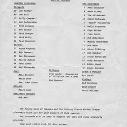 1978 Player list Cobourg Oldtimers vs NHL Oldtimers