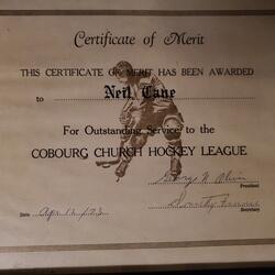 1973 Neil Cane Certificate of Merit from CCHL