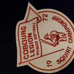 1972 Neil Cane crest 'Cobourg Legion Minor softball Squirt Championship 1972'