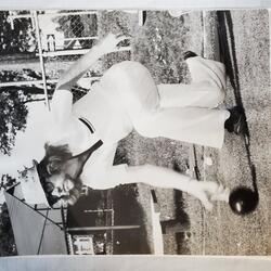 Dan Milligan photo delivering a bowl at Lawn Bowling Club