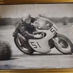 1966 John (Pot) Fox photo racing his motorcycle #51 at Mosport race track