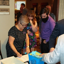 Liz Basinger taking tickets