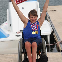 2018 CDBCC Para-athlete Aidan Cameron w-burgee for Para-canoe