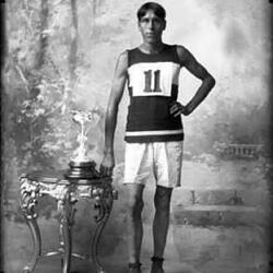 1909c Fred Simpson photo w-a trophy- wearing #11 shirt