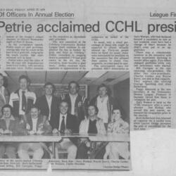 1979 Ken Petrie elected President of CCHL 79-80