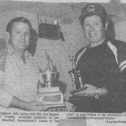 1983 Ken Petrie Cobourg Baseball Coach of the Year