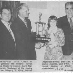 1972 Marg Matthews of Sinclair Mustangs accepts trophy