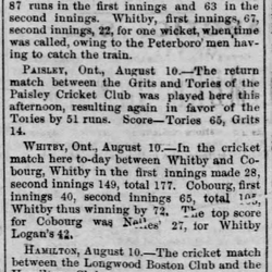 1880-08-12 Cricket -Cobourg vs Whitby -Montreal Gazette