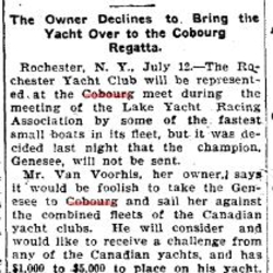 1900-07-12 Yacht Racing -Rochester champion Boat not attending