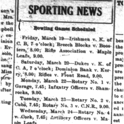 1926-03-18 Bowling -Schedule